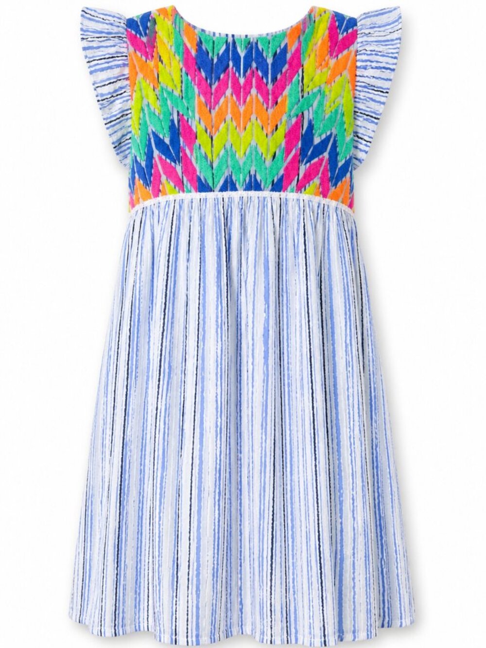 THML Embroidered Boho Dress Tassel Tie Neon Colorful Yoke Shift Small - Picture 2 of 13